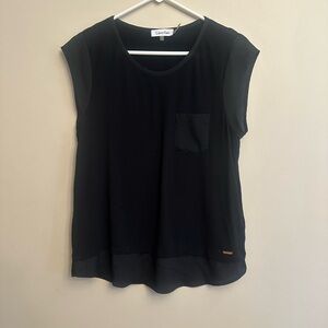 Calvin Klein Black Chiffon Trim Cap Sleeve Blouse Size M